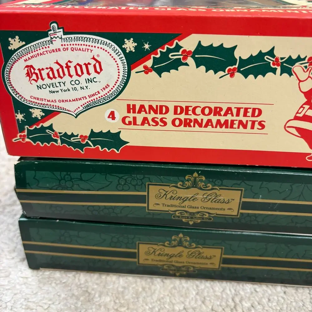 NIB Set of 3 Bradford/Kringle Glass Vintage Glass Candy Cane Ornaments